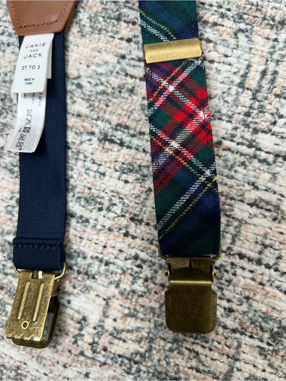 Janie & Jack Wool Plaid Suspenders Boys 2T-3 Holiday Red Green
